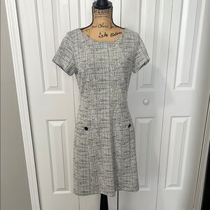 Tahari Black & White Tweed Short Sleeve Dress